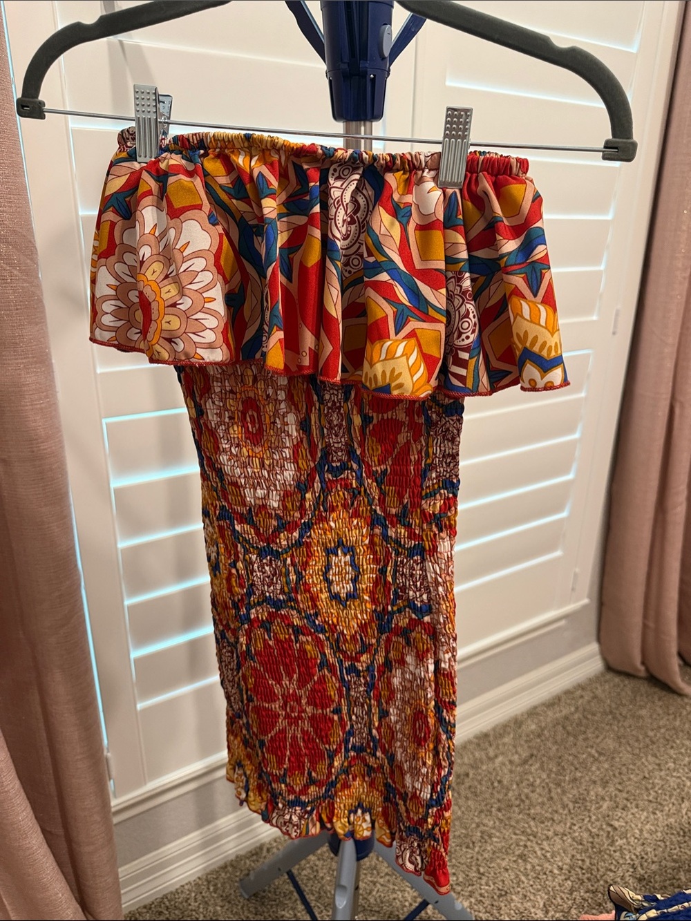 SHEIN Multicolor Orange Blue Pink Floral Smocked Top